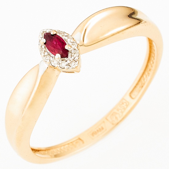 Кольцо из красного золота 585 пробы c 12 бриллиантами и 1 рубином, Л76007689 за 13 230 ₽