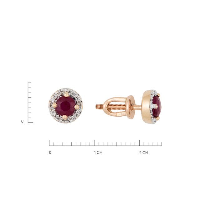 Серьги из золота 585 пробы c 24 бриллиантами и 2 рубинами, Л 5405 7330 за 22000