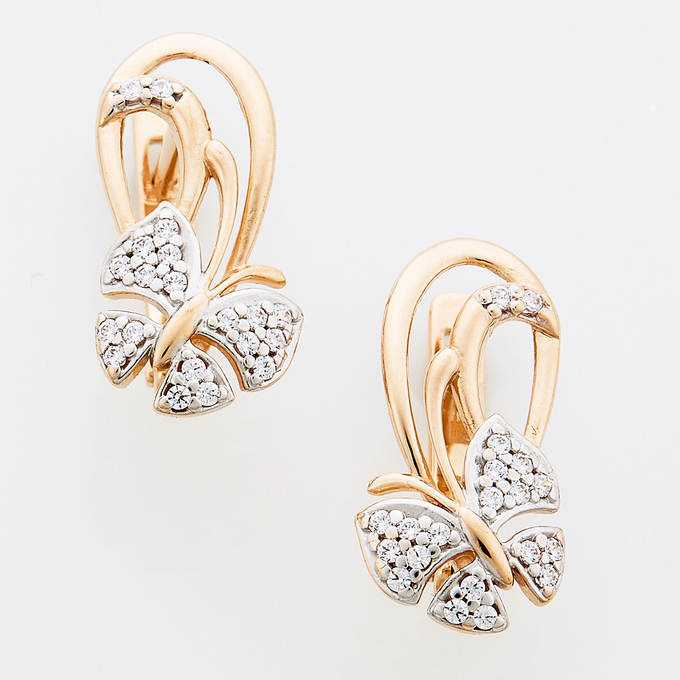 Серьги из красного золота 585 пробы c фианитами