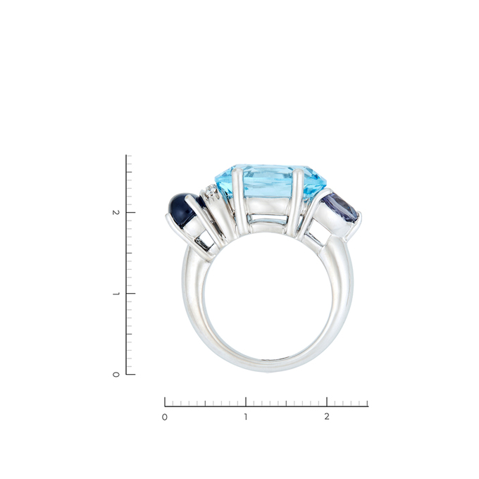 Кольцо из золота 750 пробы c 1 танзанитом и 1 топазом и 1 сапфиром и 3 бриллиантами, Л 2810 6084 за 155000