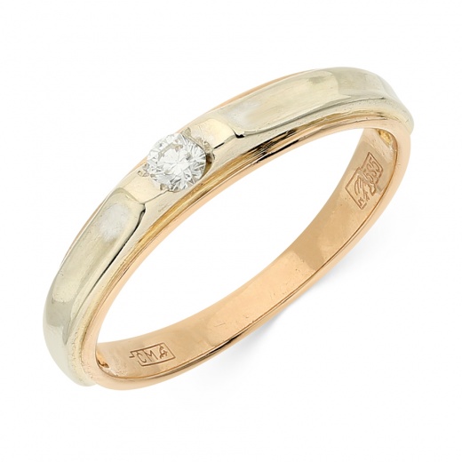 Кольцо из комбинированного золота 585 пробы c 1 бриллиантом, Л05104593 за 7 400 ₽