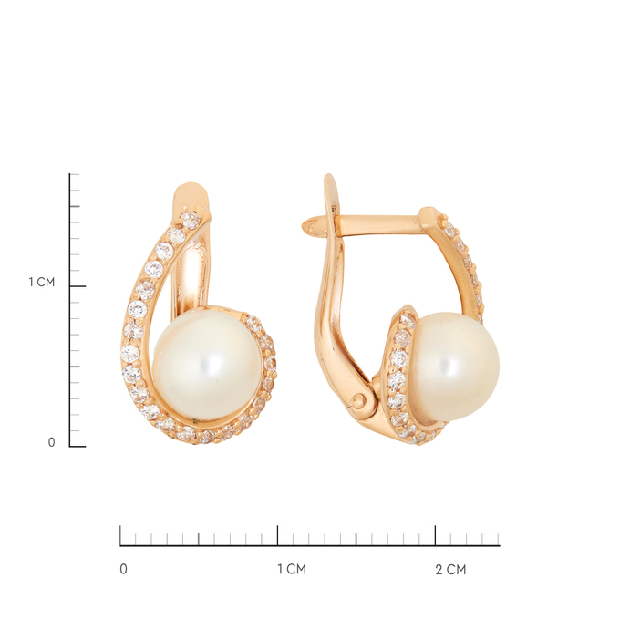 Серьги из золота 585 пробы c фианитами и культивированным жемчугом, Л 2808 6941 за 35000