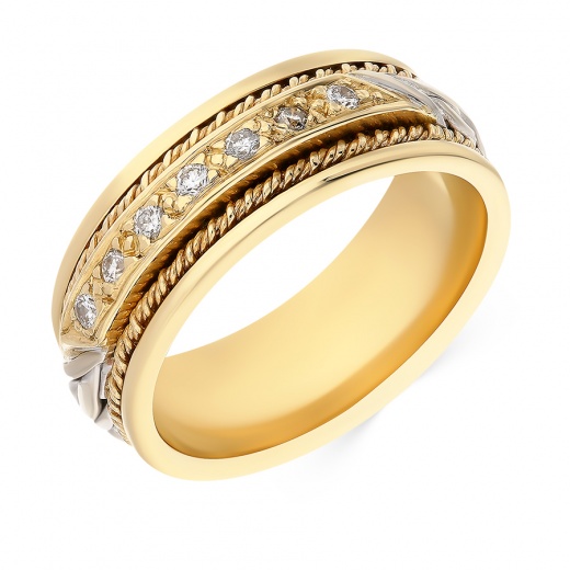 Кольцо обручальное из комбинированного золота 585 пробы c 7 бриллиантами 027009 фото 1