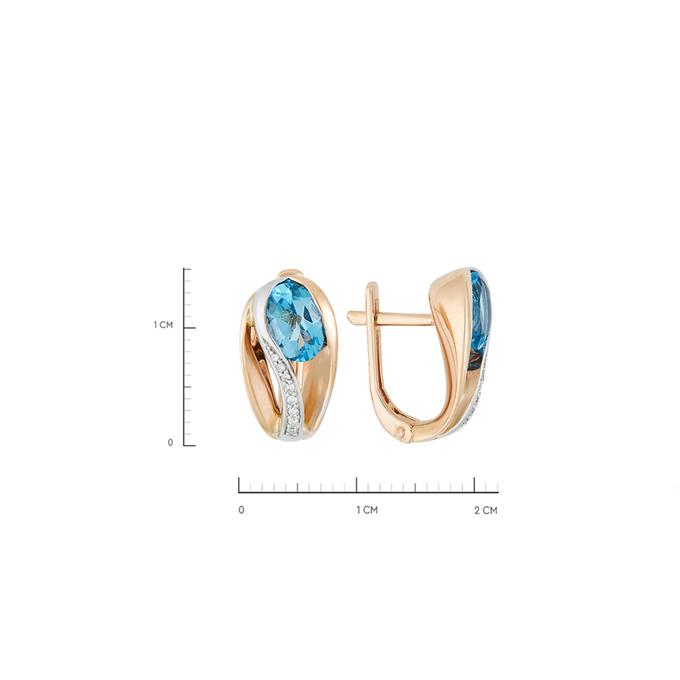 Серьги из золота 585 пробы c 16 бриллиантами и 2 топазами, Л 5804 7696 за 40530