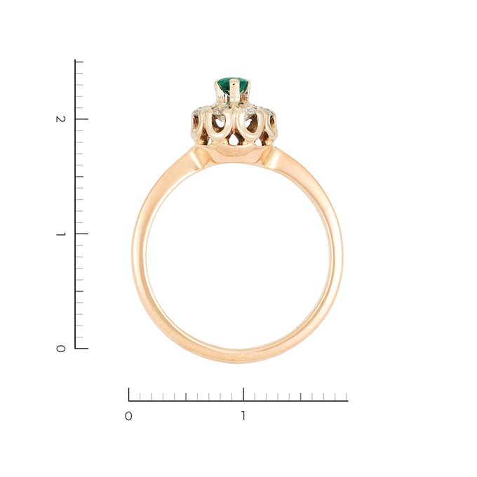 Кольцо из золота 585 пробы c 1 изумрудом и 8 бриллиантами, Л 2810 3972 за 38600