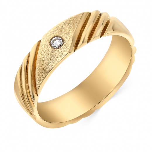Кольцо обручальное из желтого золота 585 пробы c 1 бриллиантом 024444 фото 1