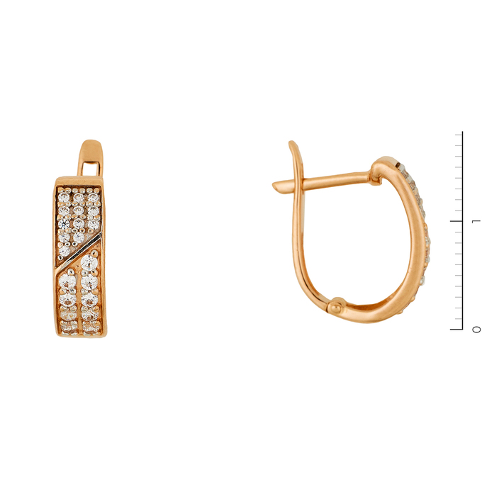 Серьги из красного золота 585 пробы c 42 фианитами