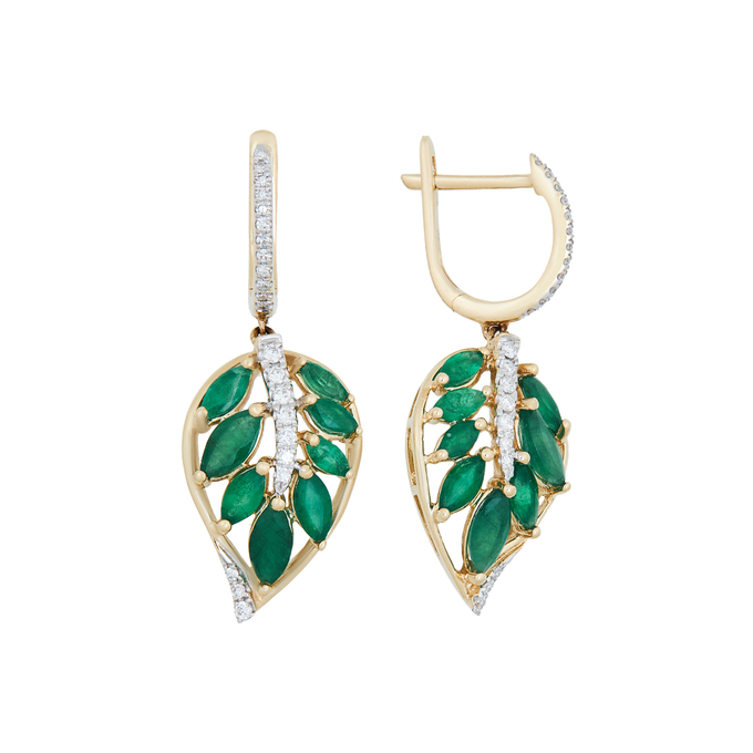 Серьги из золота 585 пробы c изумрудами и бриллиантами, К 0000 5123 за 72500