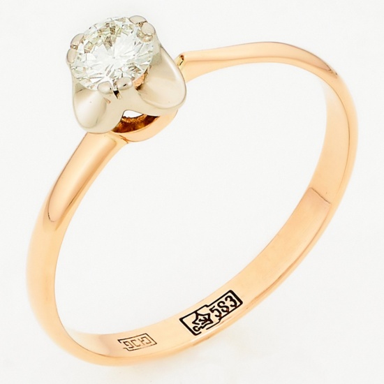Кольцо из комбинированного золота 583 пробы c 1 бриллиантом, Л36021149 за 29 750 ₽