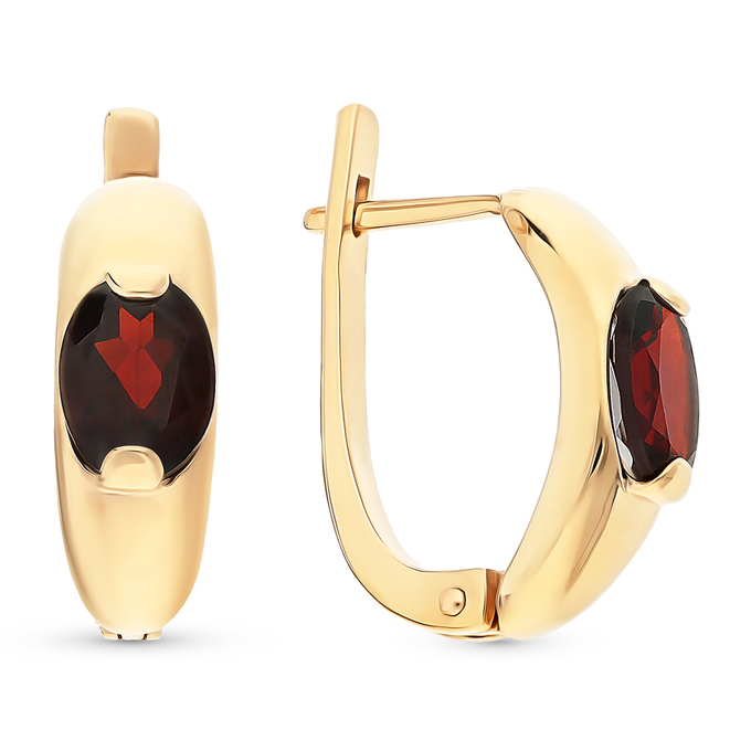Серьги из красного золота 585 пробы c гранатами