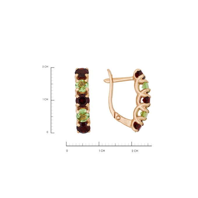Серьги из золота 585 пробы c гранатами и хризолитами, Л 0808 5899 за 37280