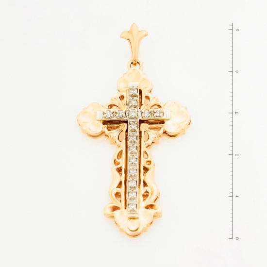 Крестик из комбинированного золота 585 пробы c 15 бриллиантами