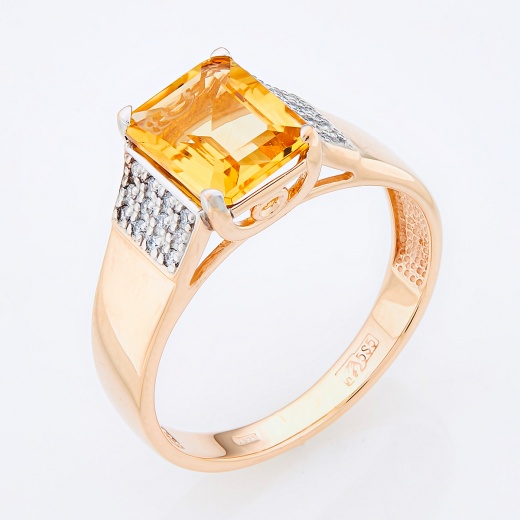 Кольцо из комбинированного золота 585 пробы c 1 цитрином и фианитами Л63003910 фото 1