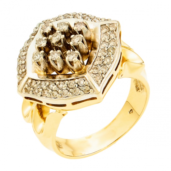 Кольцо из комбинированного золота 750 пробы c 61 бриллиантами, Л19103813 за 133 520 ₽