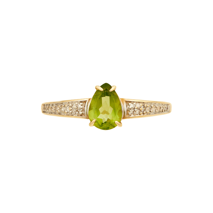 Кольцо из золота 585 пробы c хризолитом и бриллиантами, Л 2810 8785 за 34320