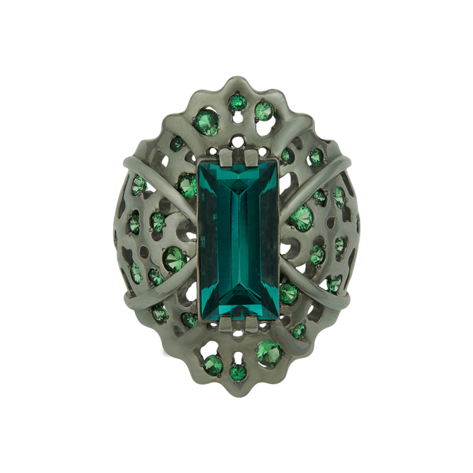 Кольцо из золота 585 пробы c празиолитом и тсаворитами, Л 2811 9547 за 165000