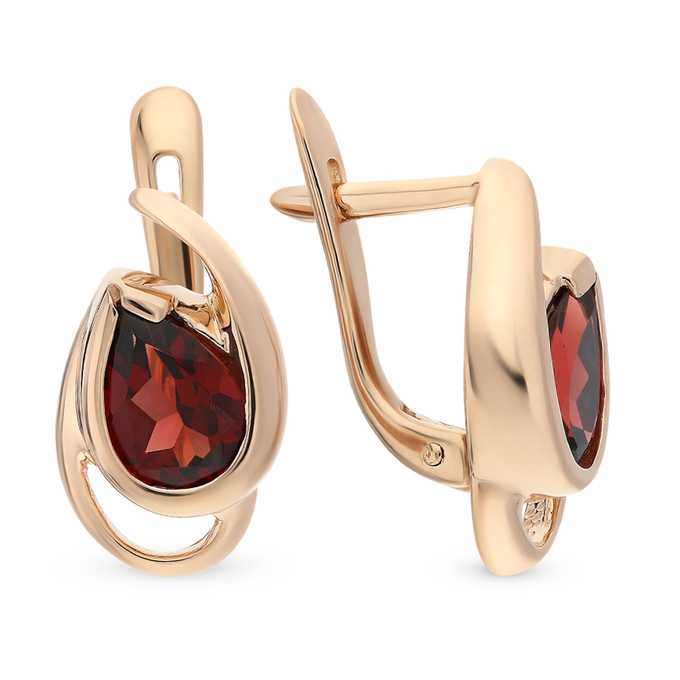 Серьги из красного золота 585 пробы c 2 гранатами