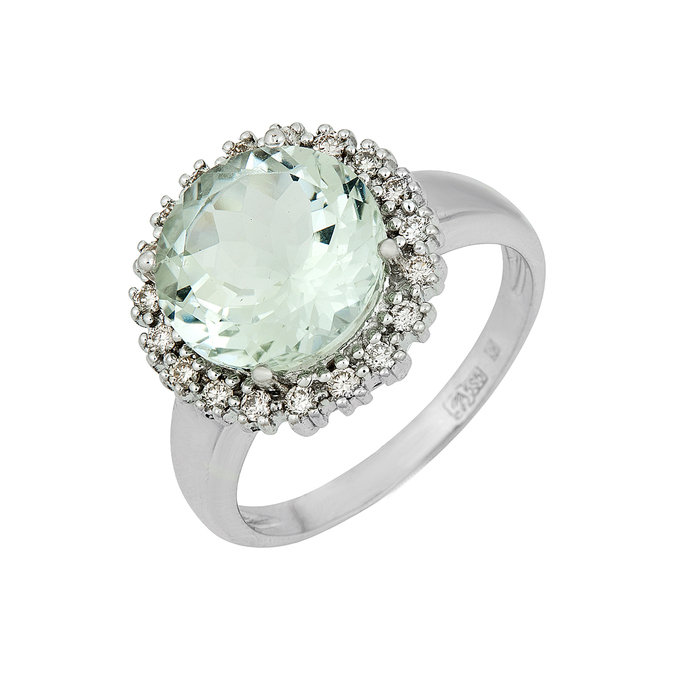 Кольцо из золота 585 пробы c празиолитом и бриллиантами