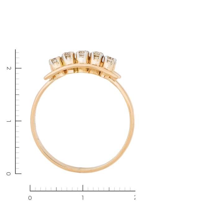 Кольцо из красного золота 585 пробы c 5 бриллиантами