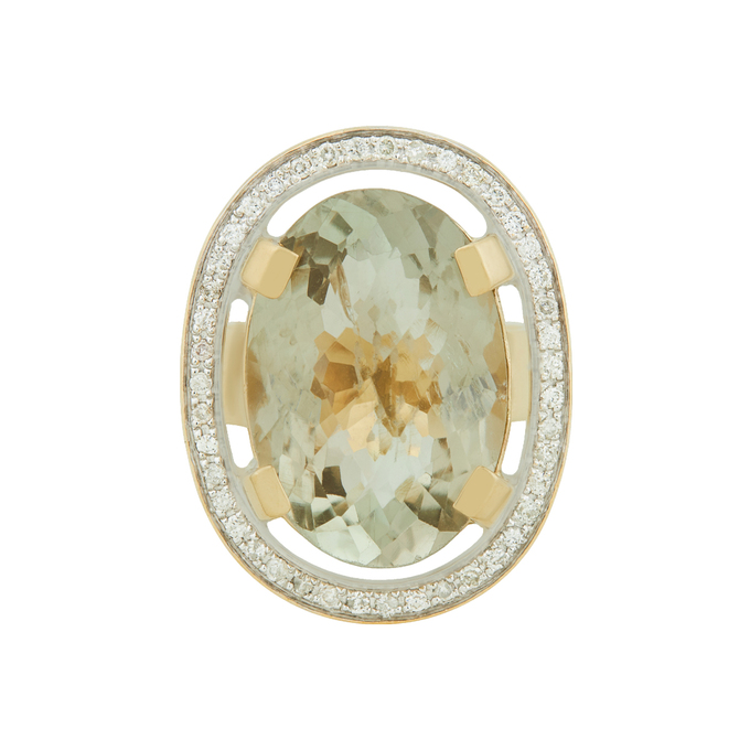 Кольцо из золота 585 пробы c празиолитом и бриллиантами, Л 2811 8143 за 123120