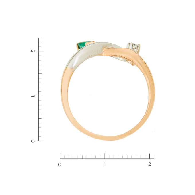 Кольцо из комбинированного золота 585 пробы c 1 бриллиантом и 1 изумрудом, Л 1805 1590 за 29340