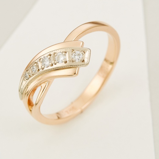 Кольцо из комбинированного золота 585 пробы c 5 бриллиантами Л09092575 фото 1