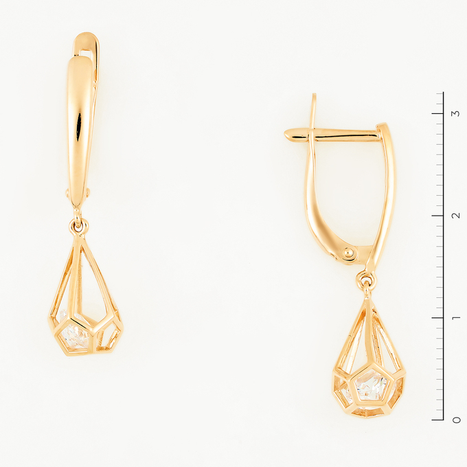 Серьги из красного золота 585 пробы c фианитами