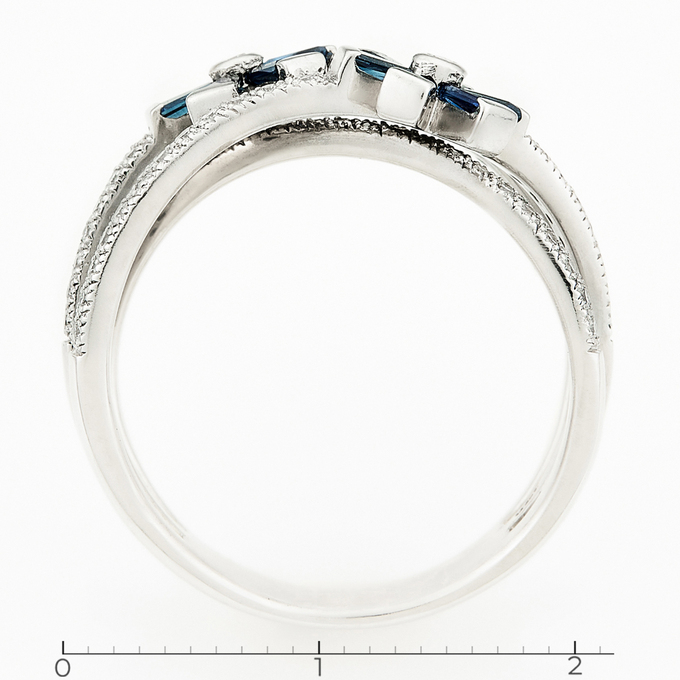 Кольцо из белого золота 585 пробы c 60 бриллиантами и 12 сапфирами