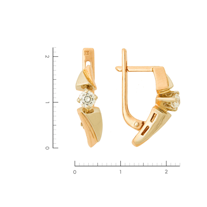 Серьги из комбинированного золота 585 пробы c 2 бриллиантами, Л 3506 2581 за 62340