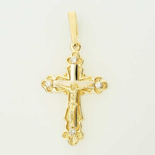 Крестик из комбинированного золота 750 пробы c 4 бриллиантами 128264 фото 1