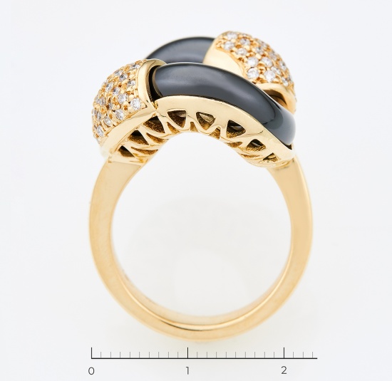 Кольцо из желтого золота 750 пробы c 72 бриллиантами и Ювелирный камень, Л28067191 за 128500