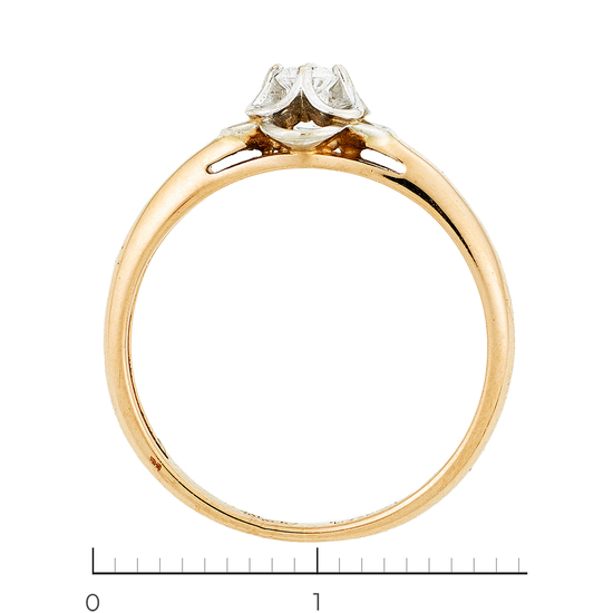Кольцо из комбинированного золота 585 пробы c 1 бриллиантом, Л35062156 за 11000