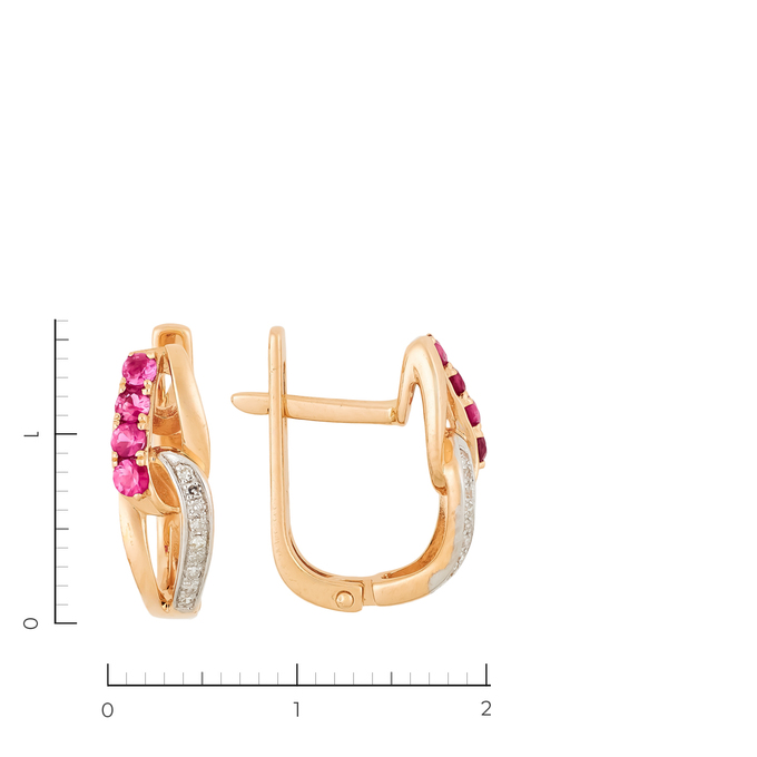 Серьги из золота 585 пробы c 8 рубинами и 9 бриллиантами, Л 0909 0549 за 26400