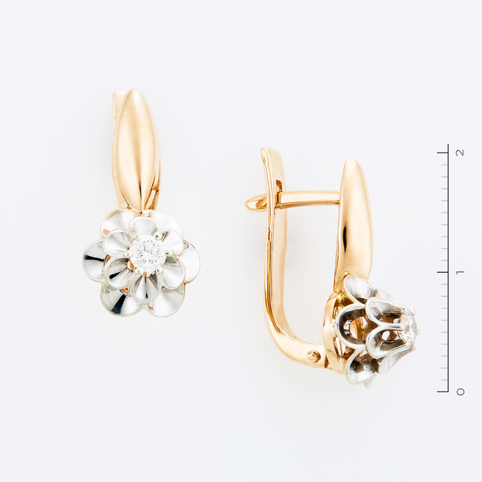 Серьги из золота 585 пробы c 2 бриллиантами