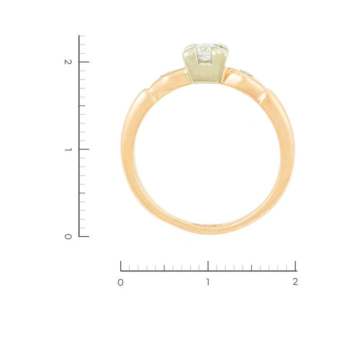 Кольцо из комбинированного золота 585 пробы c 3 бриллиантами