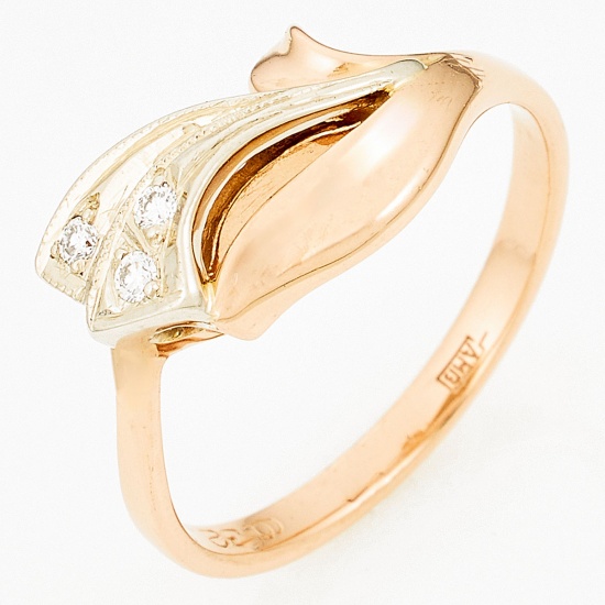 Кольцо из комбинированного золота 585 пробы c 3 бриллиантами, Л75010135 за 16 450 ₽