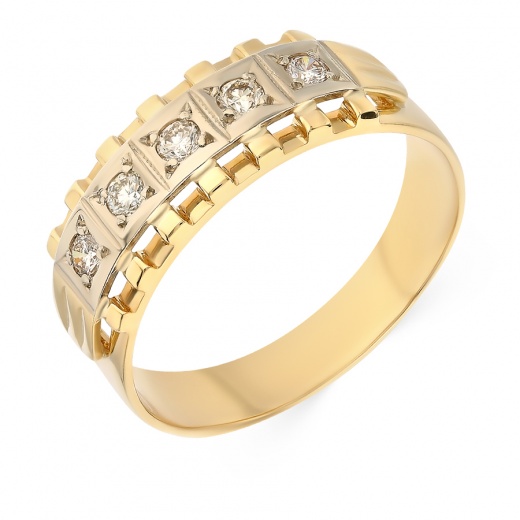 Кольцо из комбинированного золота 585 пробы c 5 бриллиантами 044567 фото 1