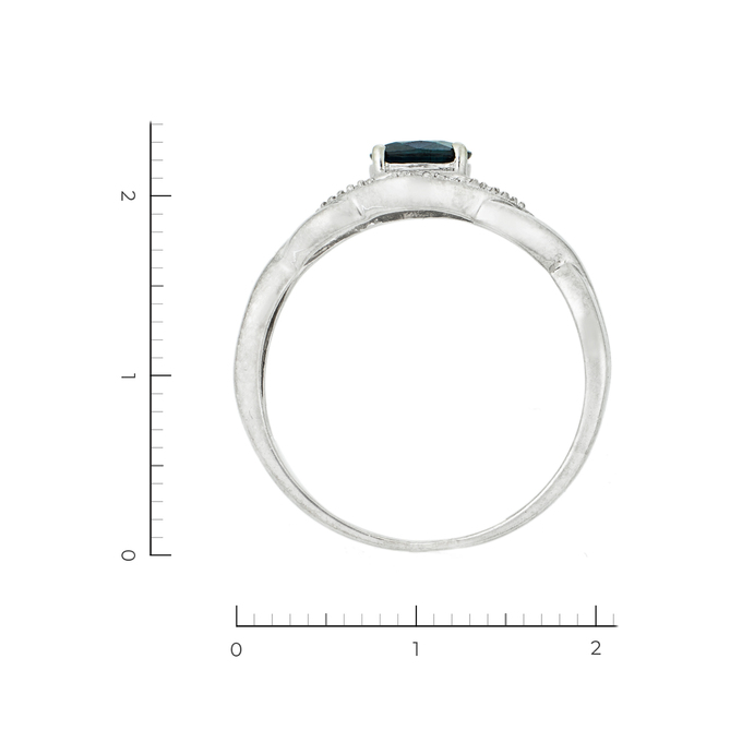 Кольцо из белого золота 585 пробы c 6 бриллиантами и 1 сапфиром