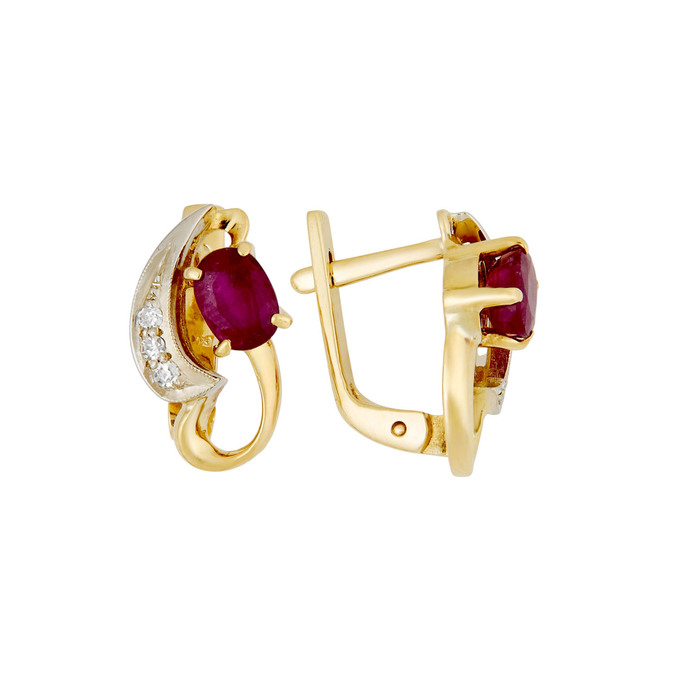Серьги из золота 750 пробы с рубинами и бриллиантами, Л 0513 9859 за 98000