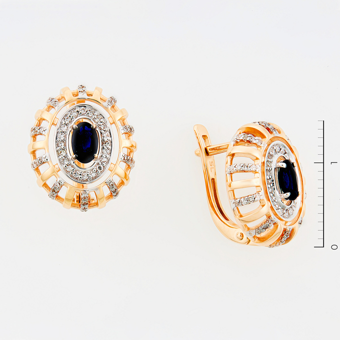 Серьги из красного золота 585 пробы c 120 бриллиантами и 2 сапфирами