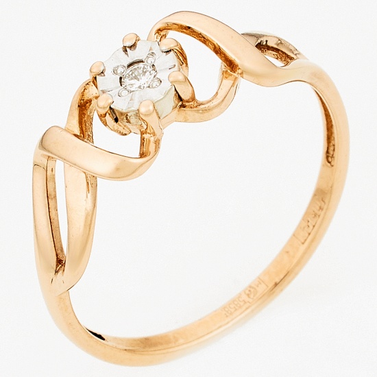 Кольцо из комбинированного золота 585 пробы c 1 бриллиантом, Л05134932 за 8700