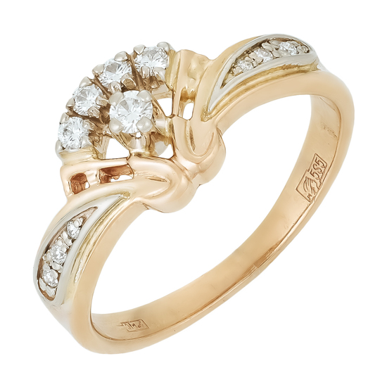 Кольцо из комбинированного золота 585 пробы c 11 бриллиантами, Л09099338 за 43120