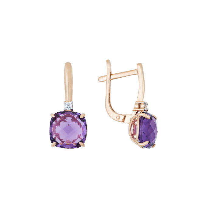 Серьги из золота 585 пробы c аметистами и фианитами, Л 7302 9202 за 26320