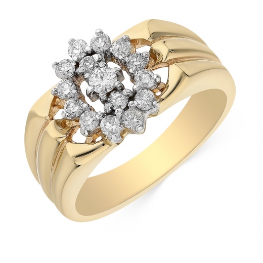 Кольцо из комбинированного золота 585 пробы c 13 бриллиантами и 2 облаг. бриллиантами 067270 фото 1