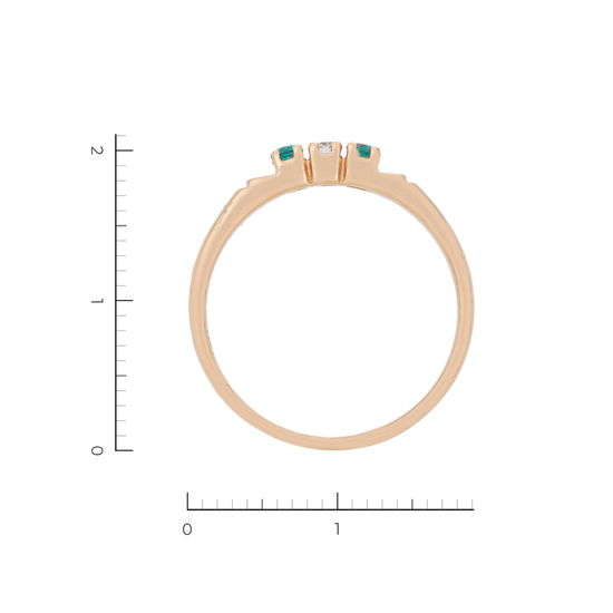 Кольцо из красного золота 585 пробы c 1 бриллиантом и 2 изумрудами, Л24142589 за 15000