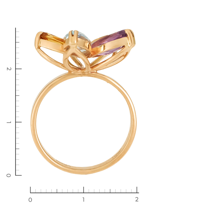 Кольцо из красного золота 585 пробы c 2 цитринами и 1 топазом и 1 аметистом и 1 хризолитом, Л 2809 7948 за 38320
