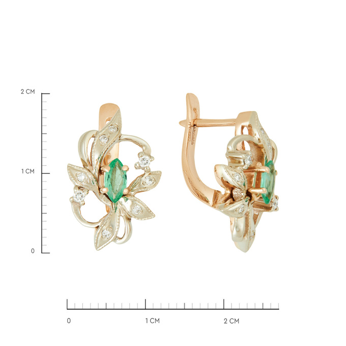 Серьги из золота 585 пробы c изумрудами и бриллиантами, Ц О007 2644 за 85100
