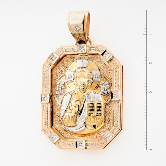 Иконка из комбинированного золота 585 пробы c 9 бриллиантами