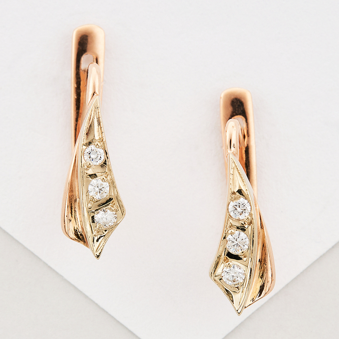 Серьги из золота 585 пробы c 6 бриллиантами