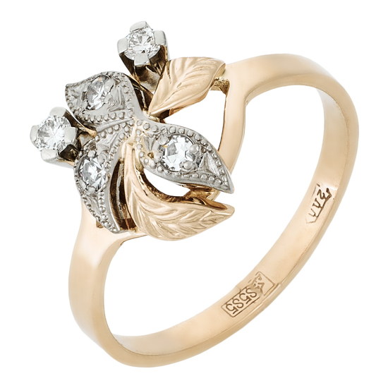 Кольцо из комбинированного золота 585 пробы c 5 бриллиантами, Л05141397 за 23450